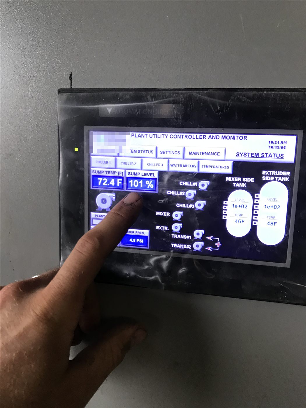 Plant utility control screen